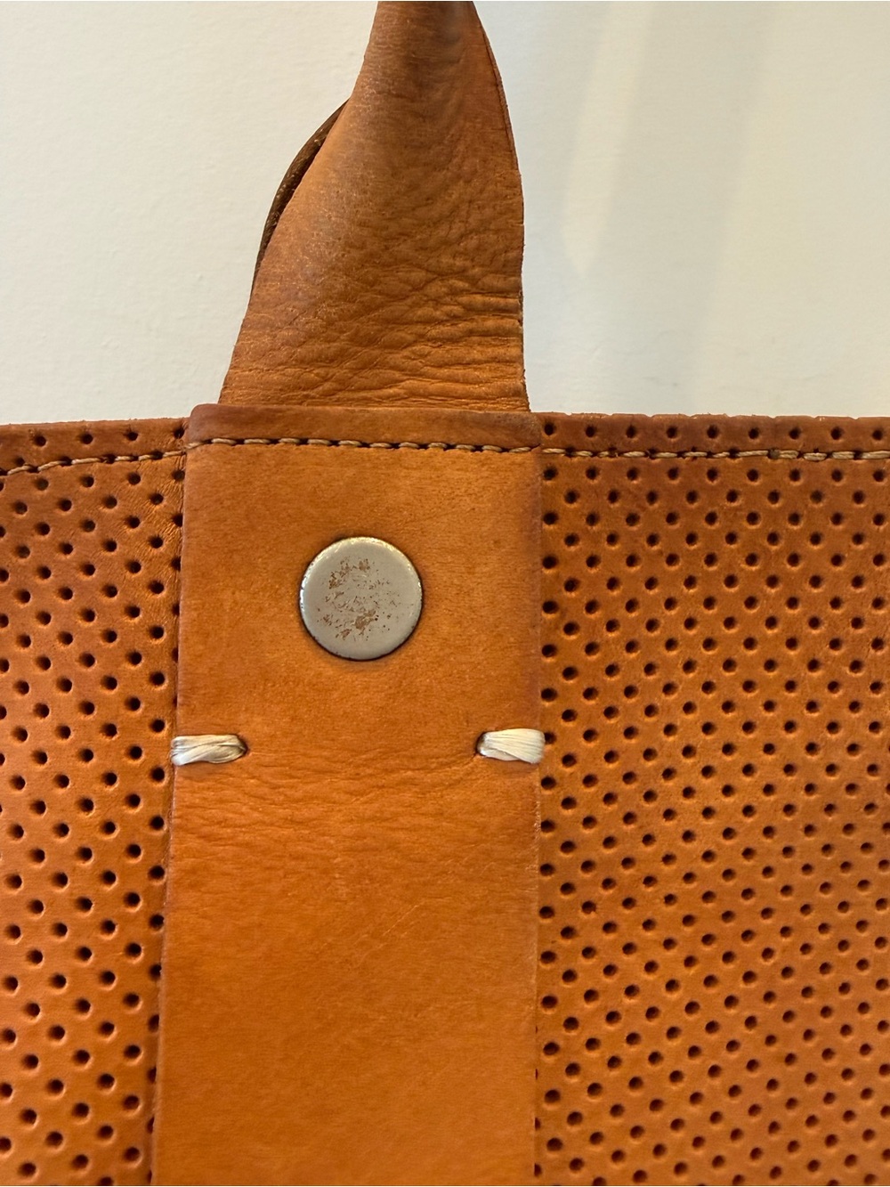 Clare V. La Tropezienne Perforated Leather Tote | Cognac Brown | Made in USA - Picture 5 of 16
